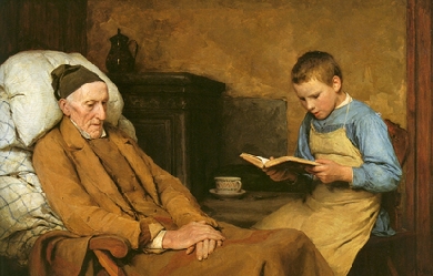 The devotion of the grandfather, by Albert Anker