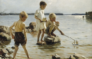 Boys Playing on the Shore / Children Playing on the Shore, by Albert Edelfelt