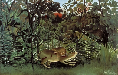 The Hungry Lion Attacking an Antelope, by Henri Rousseau