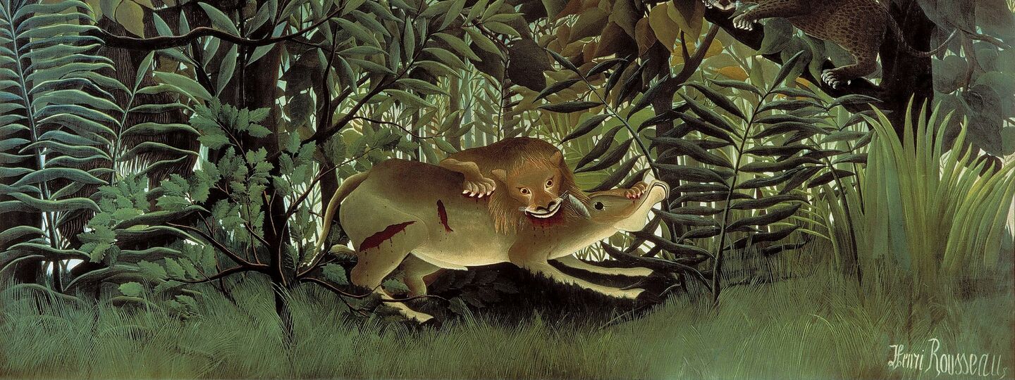 The Hungry Lion Attacking an Antelope, by Henri Rousseau