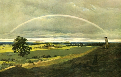 Landscape on Rügen with rainbow, by Caspar David Friedrich