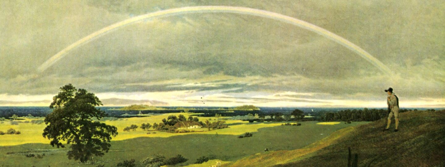 Landscape on Rügen with rainbow, by Caspar David Friedrich