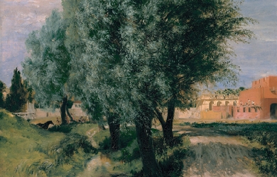 Building Site with Willows, by Adolph Menzel