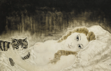 Yuki with a cat, by Léonard Tsuguharu Foujita