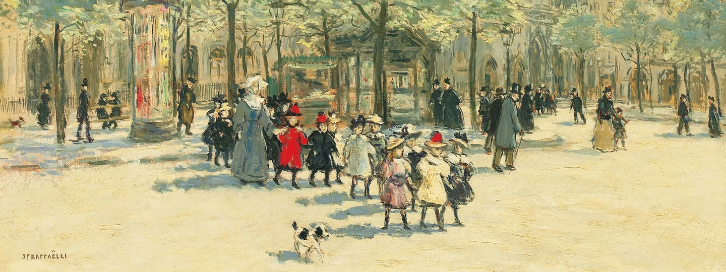 Girls in front of Saint Germain L'Auxerrois, by Jean-François Raffaëlli