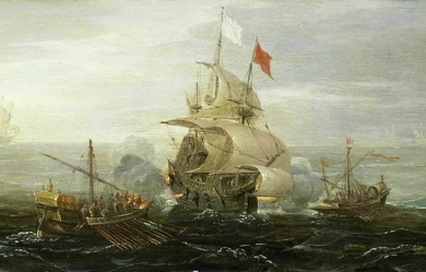 A French Ship and Barbary Pirates, by Aert Anthoniszoon