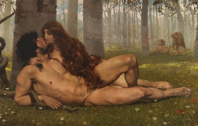 The First kiss of Adam and Eve, by Salvador Viniegra