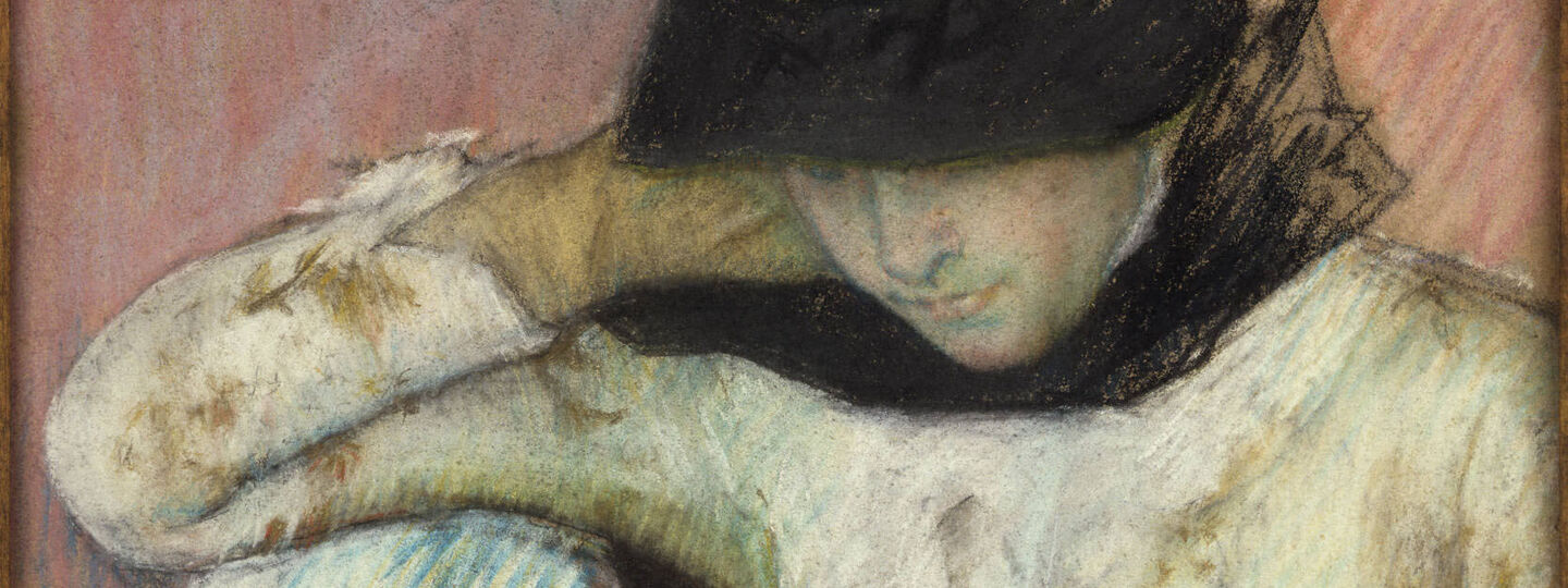 Young woman in a Black and Green Bonnet, Looking Down, by Mary Cassatt