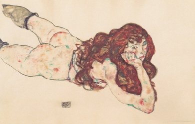 Female Nude Lying On Her Stomach, by Egon Schiele