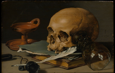 Still Life with a Skull and a Writing Quill, by Pieter Claesz