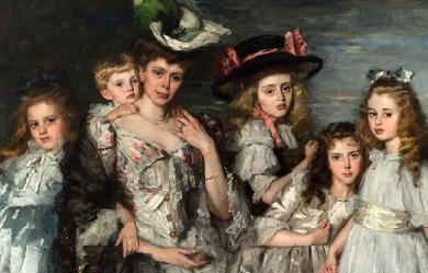 Portrait of Mrs. A.G.M. van Ogtrop-Hanlo (1871-1944) and her five children, by Thérèse Schwartze