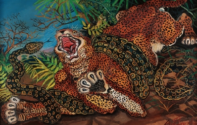 Leopard attacked by a snake, by Antonio Ligabue