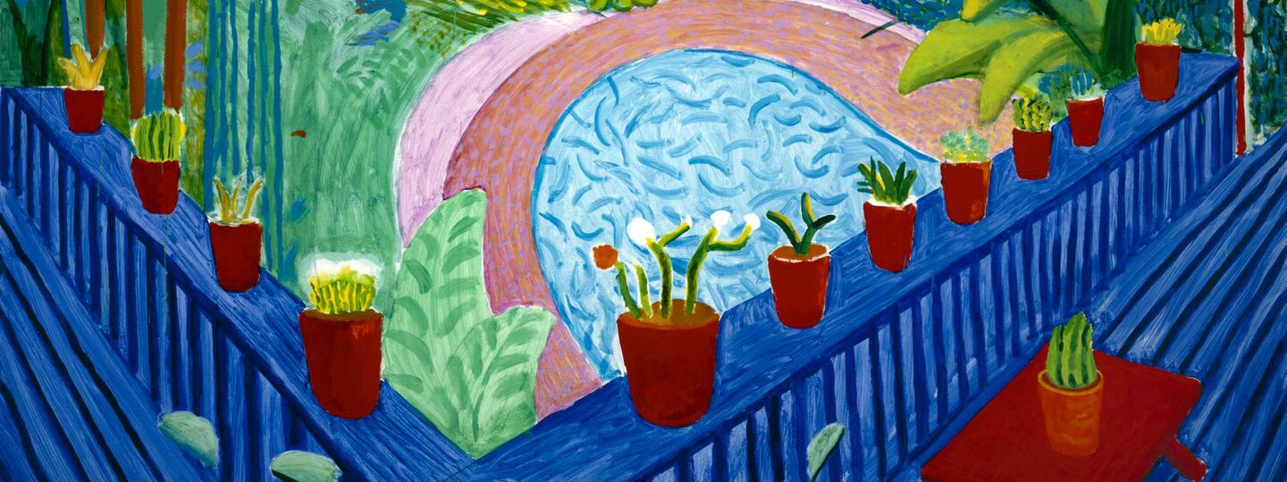 Red Pots in the Garden, by David Hockney