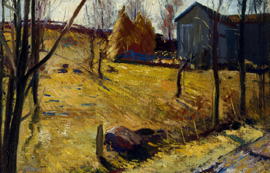 Haystacks and Barn, by George Wesley Bellows 