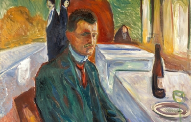 Self-Portrait with a Bottle of Wine, by Edvard Munch