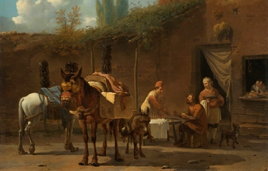 Mule drivers at an inn, by Karel Dujardin