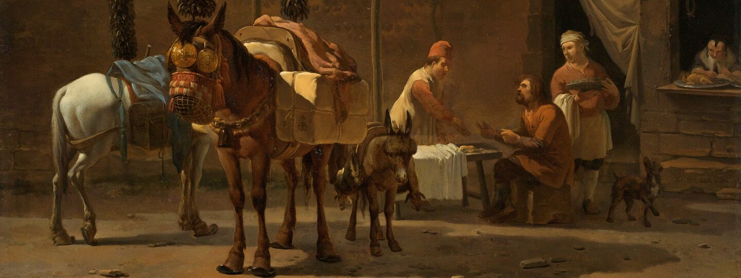 Mule drivers at an inn, by Karel Dujardin