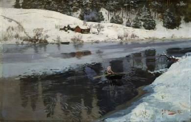 Winter at the River Simoa, by Frits Thaulow