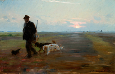 Michael Ancher returns home after hunting, by Peder Severin Krøyer