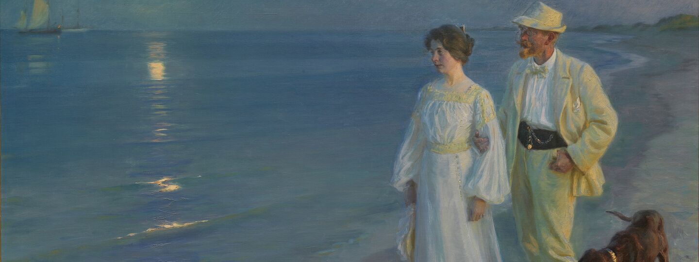 Summer evening on the beach at Skagen. The painter and his wife., by Peder Severin Krøyer