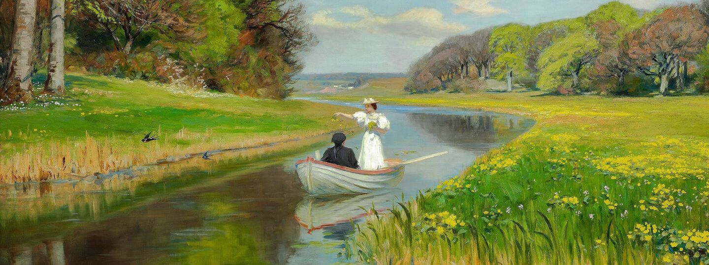 Spring. A young couple in a rowing boat on Odense., by H. A. Brendekilde