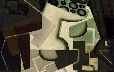 Fruit Dish on a Checkered Tablecloth, by Juan Gris