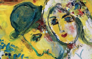 Lovers on the yellow background, by Marc Chagall