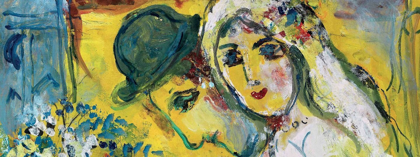 Lovers on the yellow background, by Marc Chagall