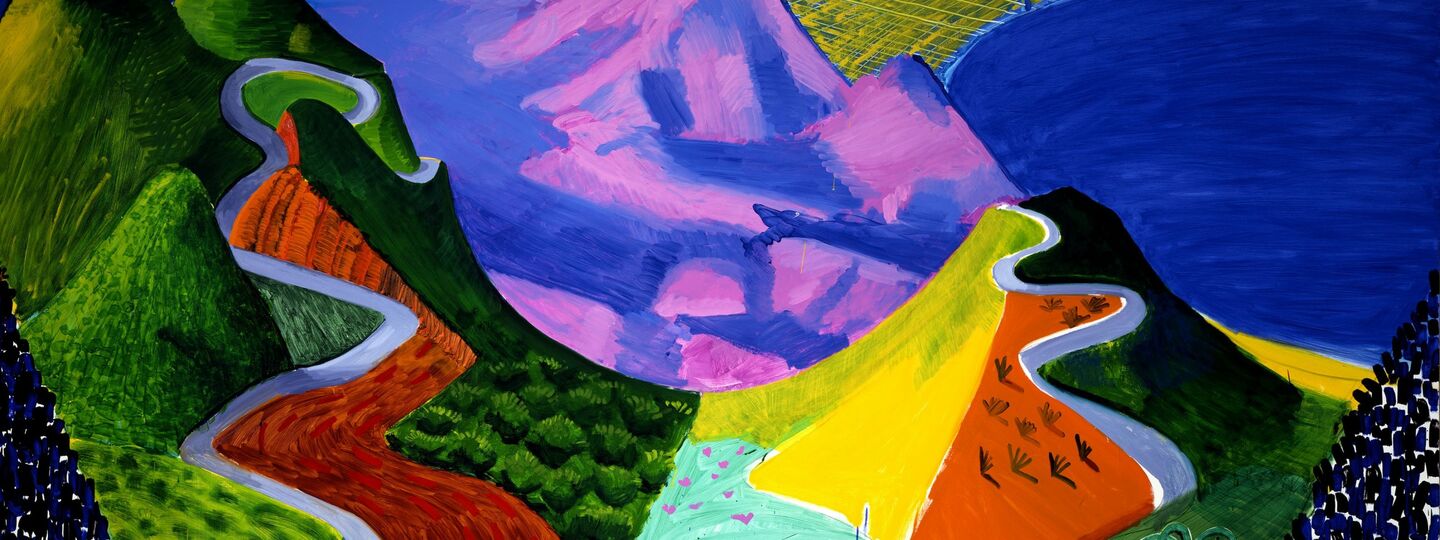 Highway on the Pacific coast and Santa Monica, by David Hockney