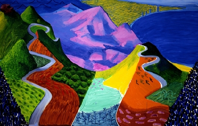 Highway on the Pacific coast and Santa Monica, by David Hockney