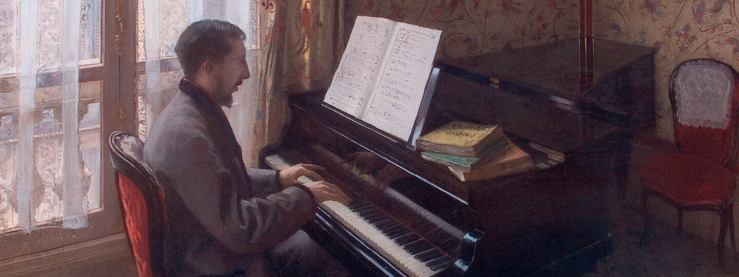 Young man playing the piano, by Gustave Caillebotte