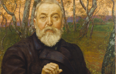 Self-portrait in front of a birch forest, by Hans Thoma