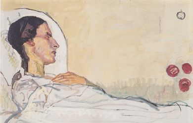 Valentine Godé-Darel in the hospital bed, by Ferdinand Hodler