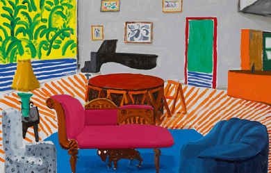 Montcalm Interior With 2 Dogs, by David Hockney