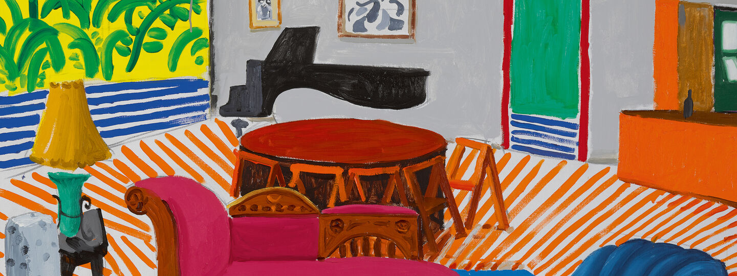 Montcalm Interior With 2 Dogs, by David Hockney