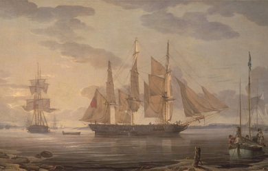 Ships in harbor, by Robert Salmon