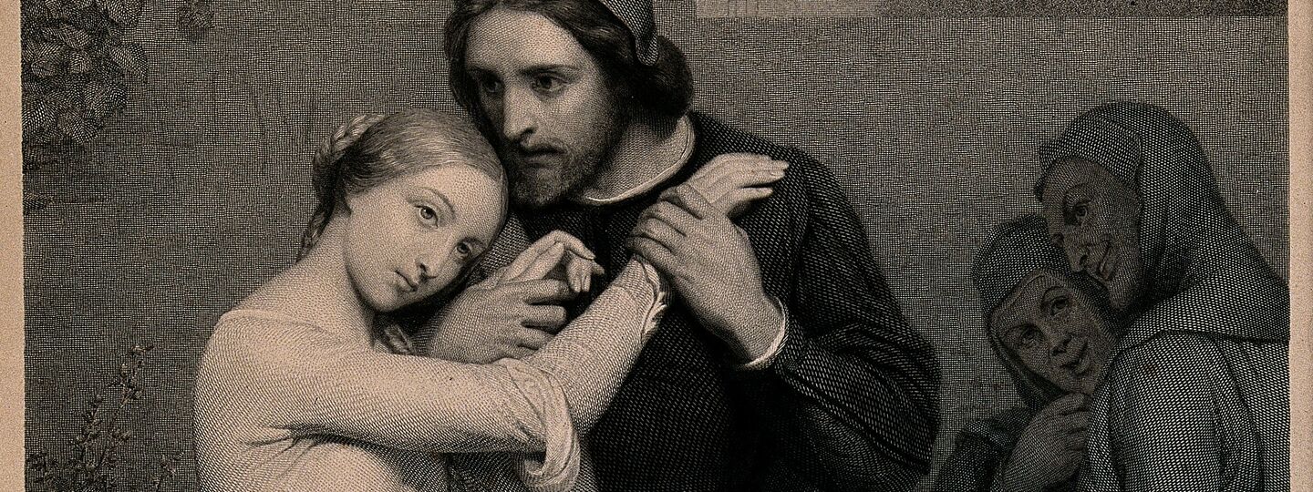 A young couple walking hand-in-hand, by  Ary Scheffer