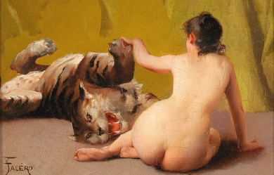 Playing with the Tiger, by Luis Ricardo Falero