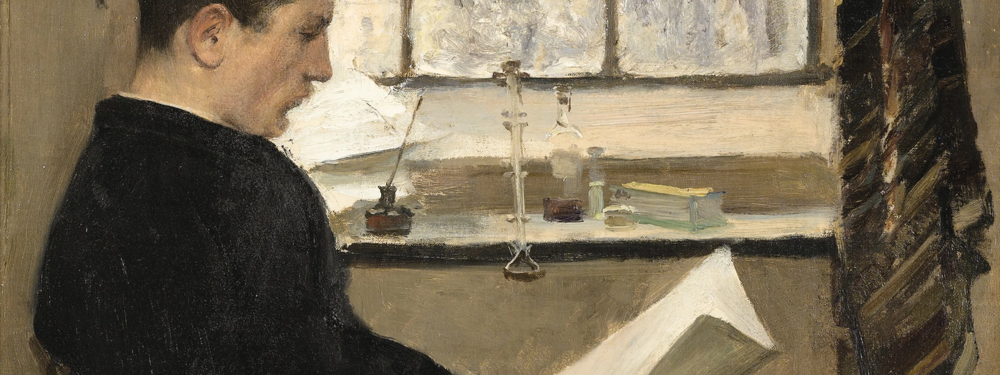 Self-portrait reading in the studio, also known as The Student, by Émile Friant