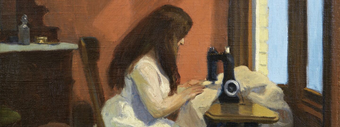 Girl sewing machine, by Edward Hopper