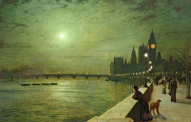 Reflections on the Thames, Westminster, by John Atkinson Grimshaw