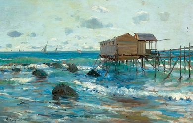 Trabucco on the Coast of the Adria, by Alceste Campriani