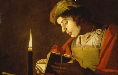 A Young Man Reading by Candlelight, by Matthias Stom