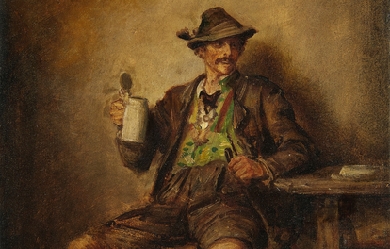 Tyrolean farmer with beer mug and pipe, by Ludwig Knaus