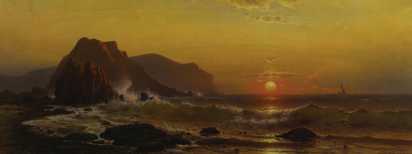 Sunset over the waves, by Mauritz de Haas