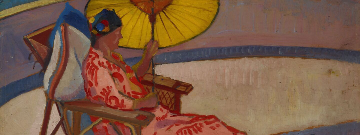 Woman with parasol at Palm Beach, by Roy de Maistre