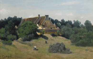 A farm in Saint-Martin-Du-Bon-Fosse, near Saint-Lô, by Jean Baptiste Camille Corot