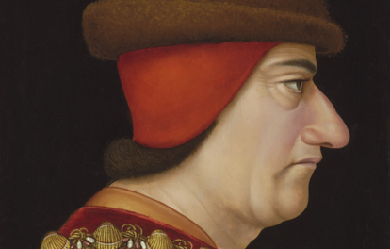 Profile portrait of Louis XI, king of France (1423-1483), wearing the collar of the order of Saint-Michel, by Jacob de Litemont