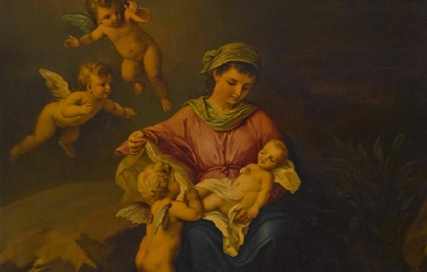 Madonna with child and cherubs, by Ludwig Knaus