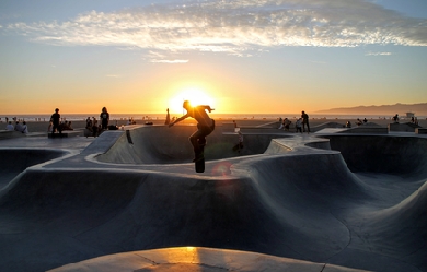 skaters in the sunset